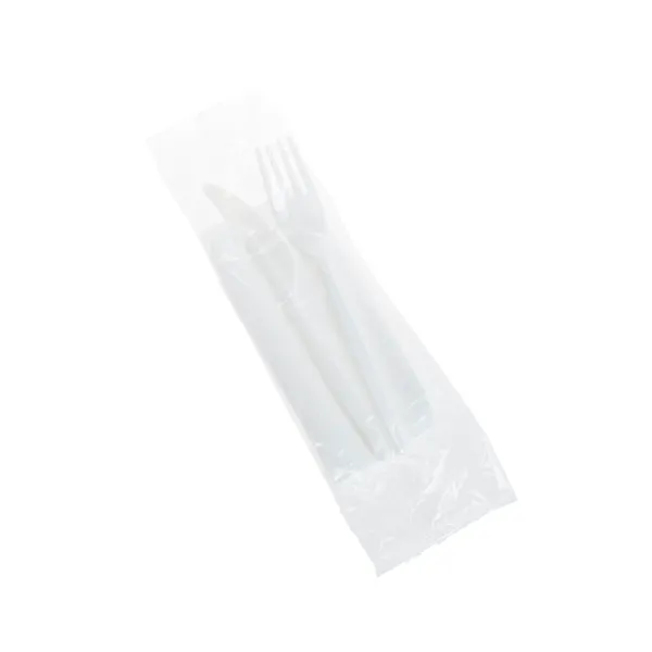 Set tacam Furculita+Cutit +Servetel, h167 mm, PLA,alb , ambalat in BOOP,100