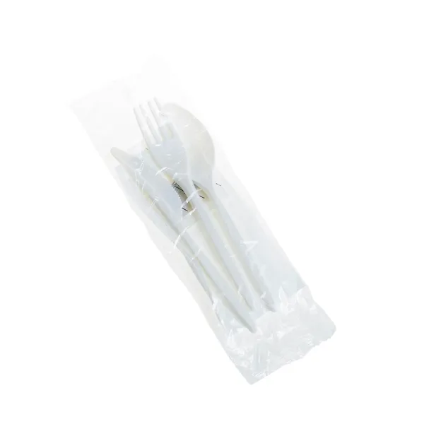 Set tacam Lingura+Furculita+Cutit+Servetel Sare si Piper,PLA, h167mm, ambalat in OOP