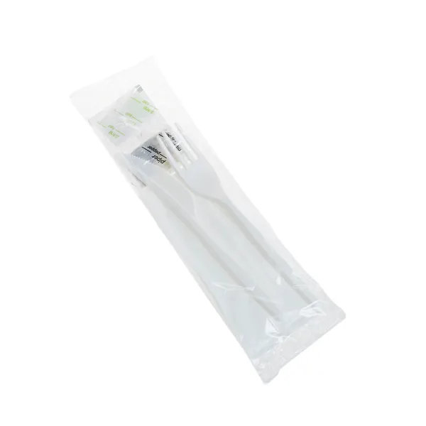 Set tacam Furculita+Cutit+Servetel Sare si Piper, h167 mm, PLA,alb , ambalat in BOOP
