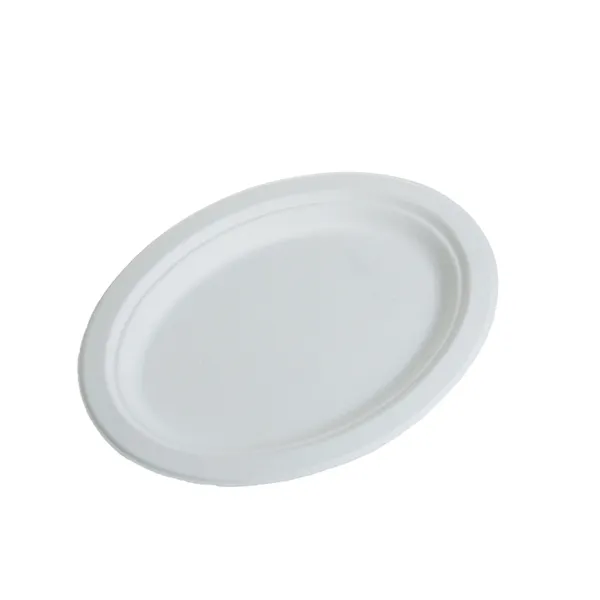 Platouri ovale D263-D318 mm, trestie de zahar, alb,50 buc, 10 set/bax