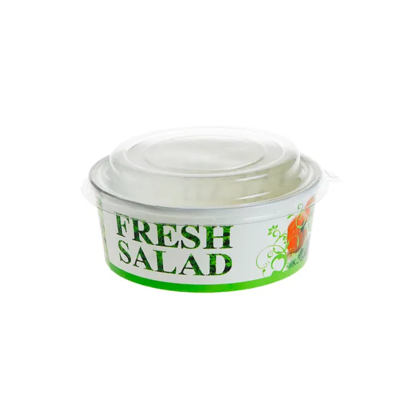 Caserole salata 550 cc, carton,color +Capace PET, transparente,D145 mm, 50