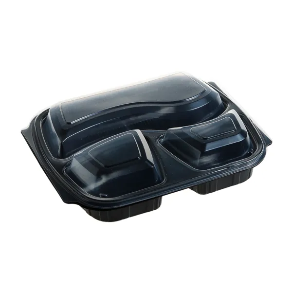 Caserole meniu 3 compartiment, PP, negru + Capac PP, transparent FT294