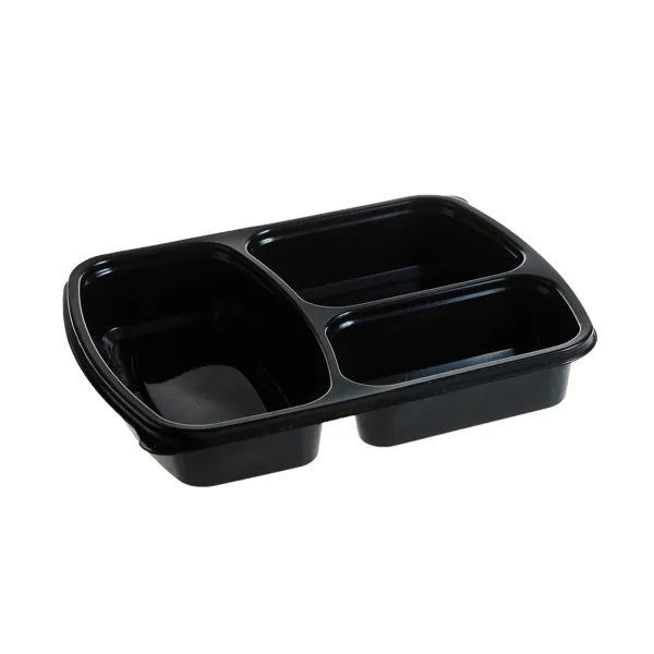 Caserole meniu 3 compartiment, PP, negru, 235×185 mm,50 buc,6 set/bax
