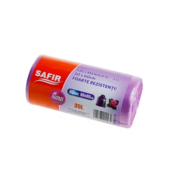Saci de gunoi menajer 35 l la rola , HDPE, mov /verzi 50 buc,40 role/bax