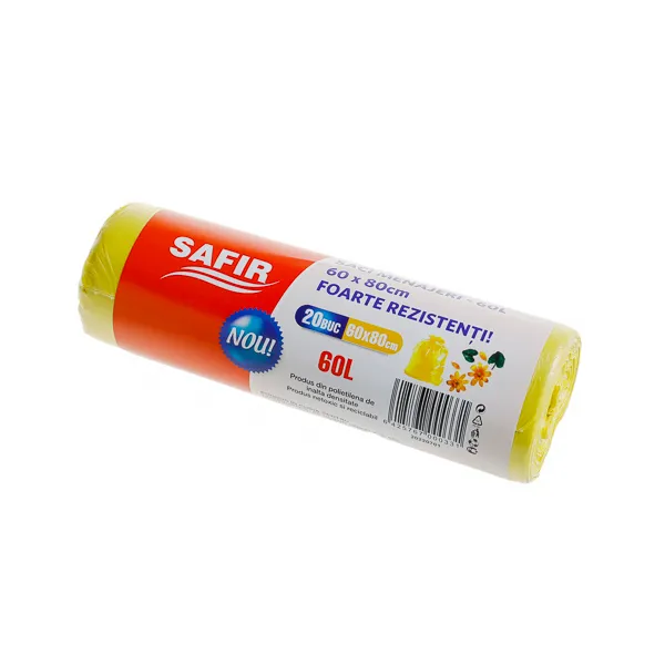 Saci de gunoi menajer 60 l la rola , HDPE, galbeni , 20 buc,30 role/bax