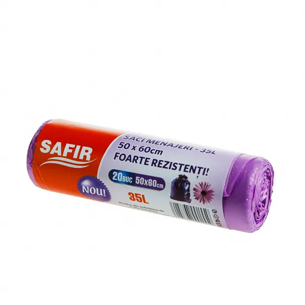 Saci de gunoi menajer 35 l la rola , HDPE, mov, 20 buc,50 role/bax