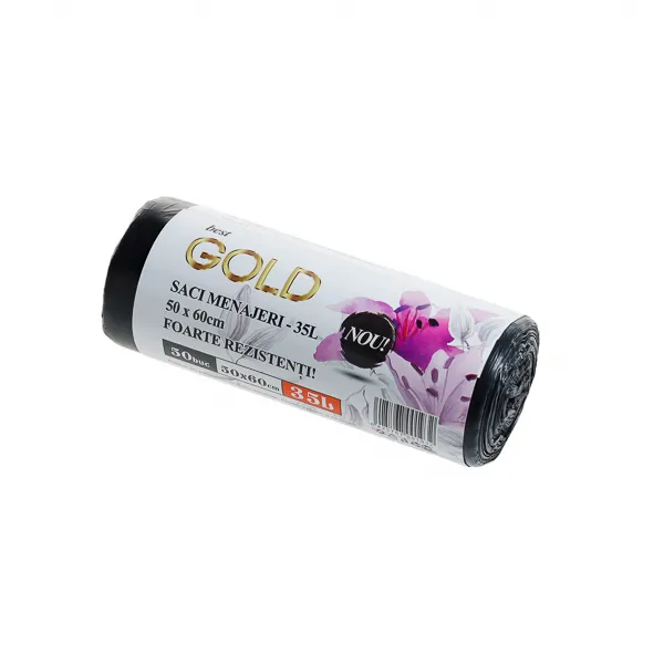 Saci de gunoi menajer GOLD 35 l la rola , HDPE, negri, 50 buc,40 role/bax
