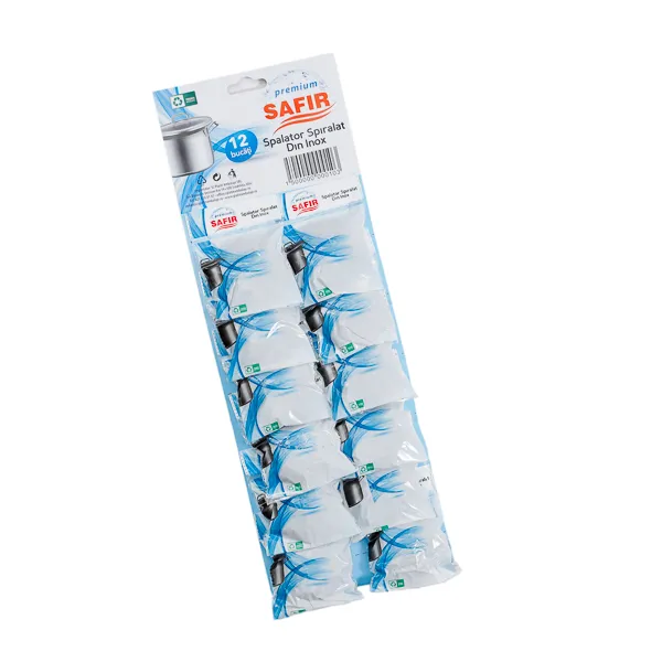 Spalatoare spiralate din inox ambalate individual 12x15g buc/ card ANGS40/15, otel inoxidabil, 48 card/bax